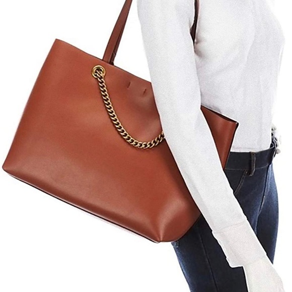 Coach Signature Chain Leather Tote Tan - Picture 5 of 15